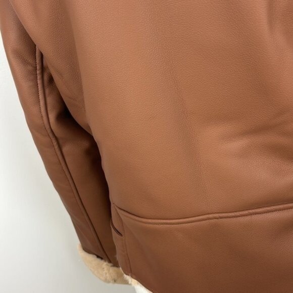 a.n.a. Brown Imitation Leather Coat with Faux Fur Size Large NWT - Picture 9 of 14